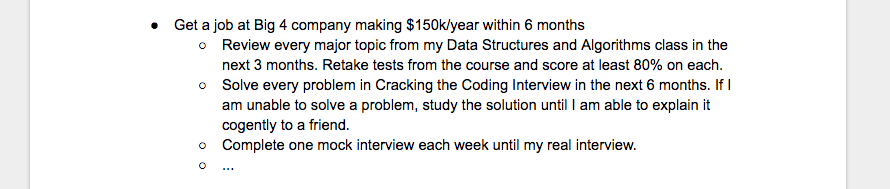 Sample coding interview prep goals